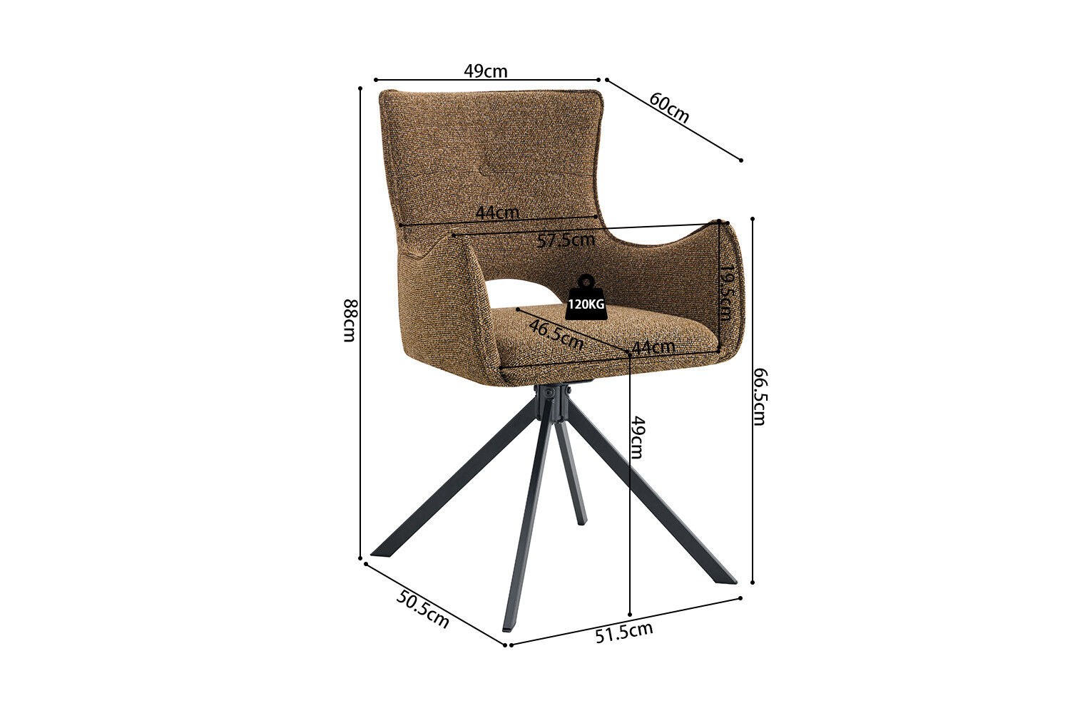 Eetkamerstoel Billy Roest Draaibaar: Bruine draaistoel met afmetingen voor eetkamer | Nieuwe Sfeer