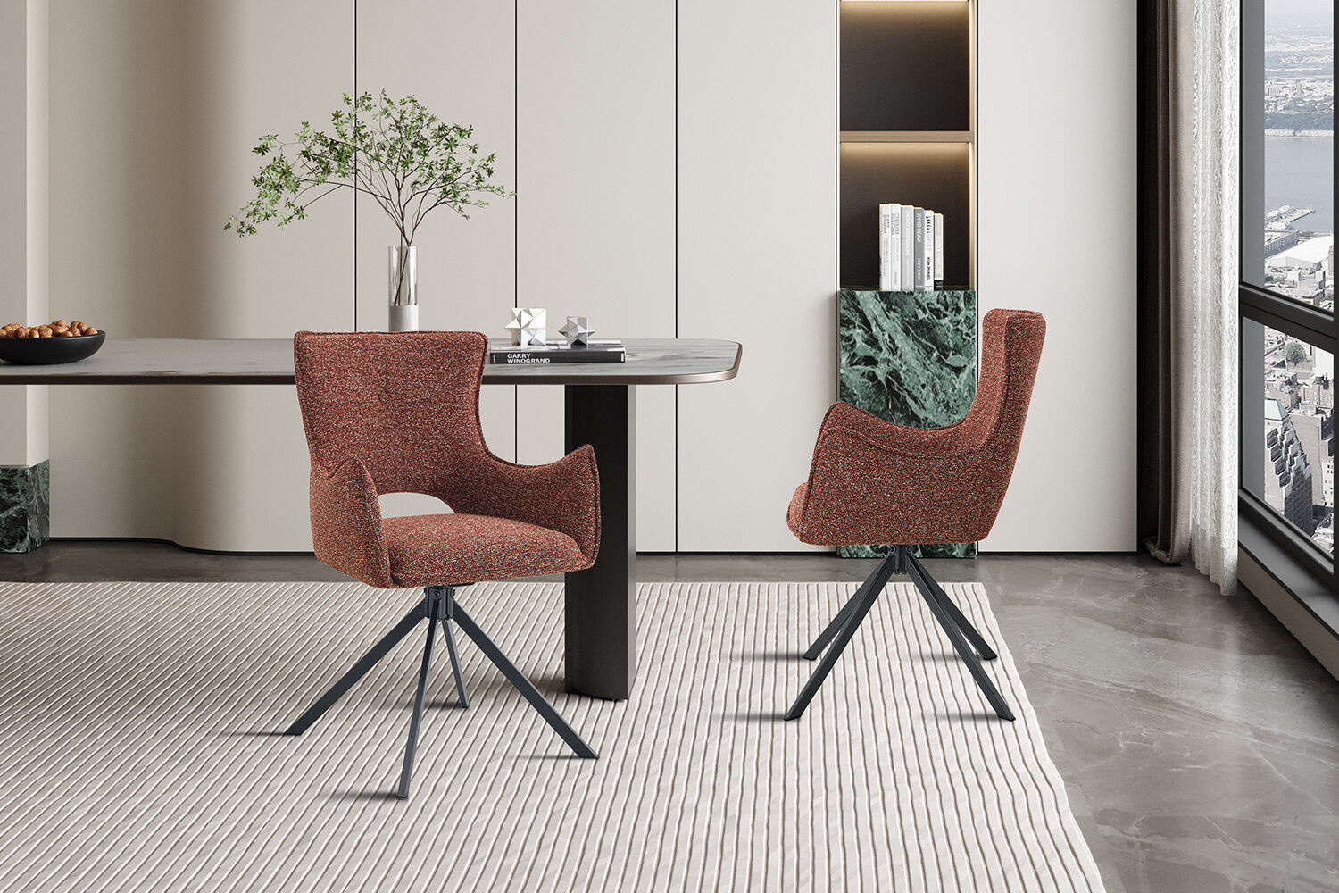 Eetkamerstoel Billy Rood Stof Draaibaar: Rode draaibare stoffen eetkamerstoel voor nieuwe sfeer.