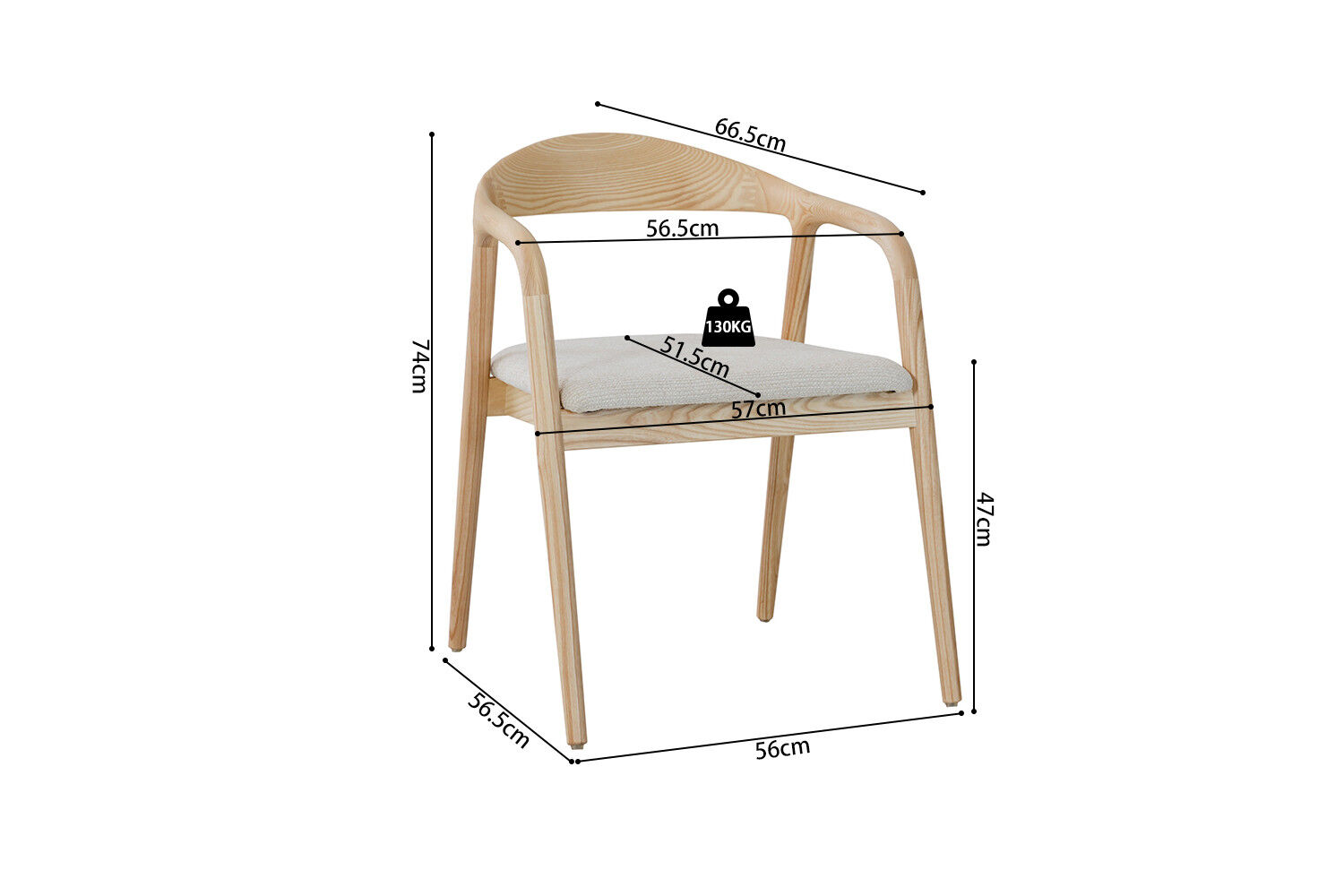 Eetkamerstoel Claire Essenhout Naturel Beige | Nieuwe Sfeer: Houten eetkamerstoel met beige zitting.