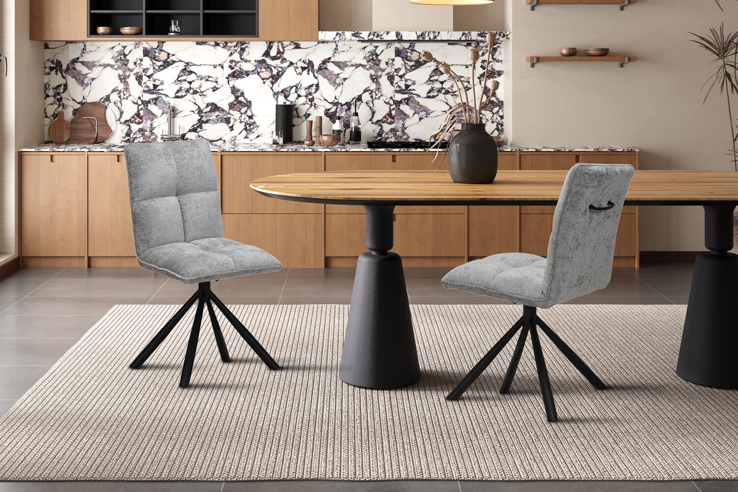 Stoel Jack Draaibaar Lichtgrijs Stof: Draaistoel van stof in lichtgrijs in een sfeervolle setting.