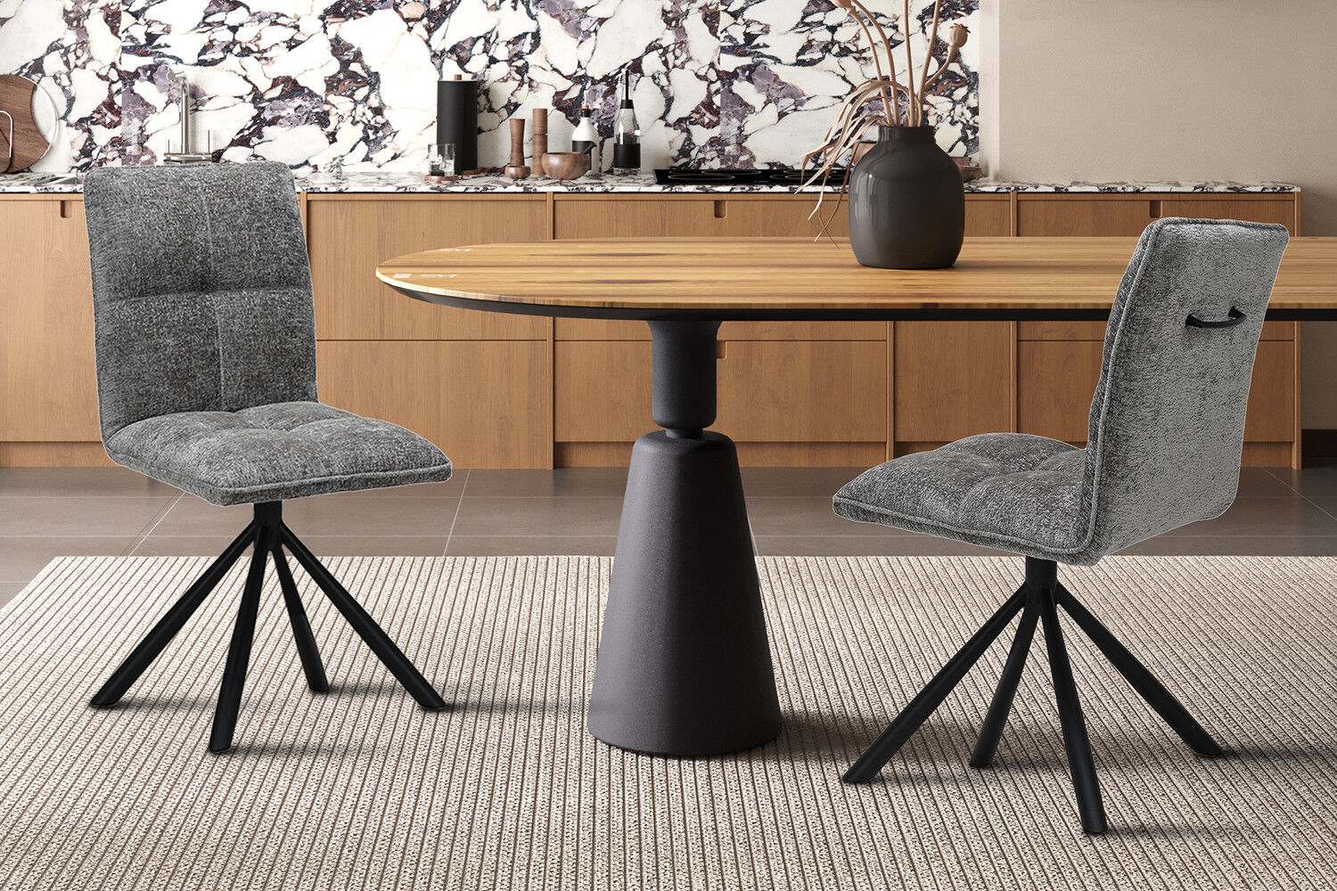 Stoel Jack Draaibaar Grijs Stof van Nieuwe Sfeer: grijze, draaibare stoffen stoel.