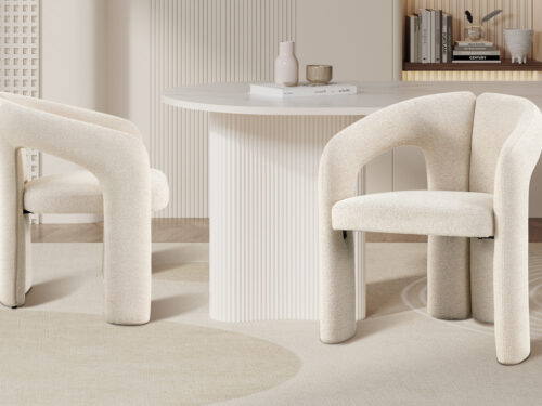Eetkamerstoel Taormina Met armleuning beige bouclé Scandinavisch