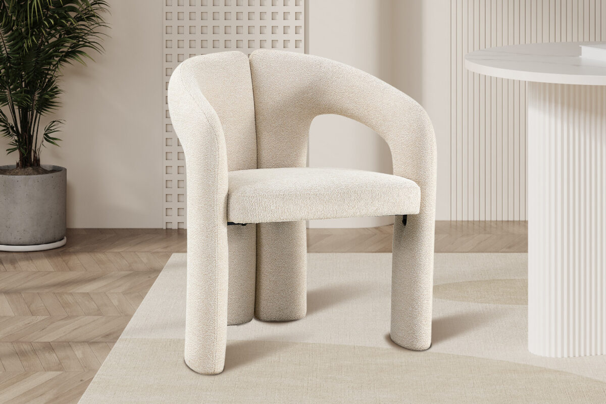 Eetkamerstoel Taormina Met armleuning beige bouclé Scandinavisch – foto 2