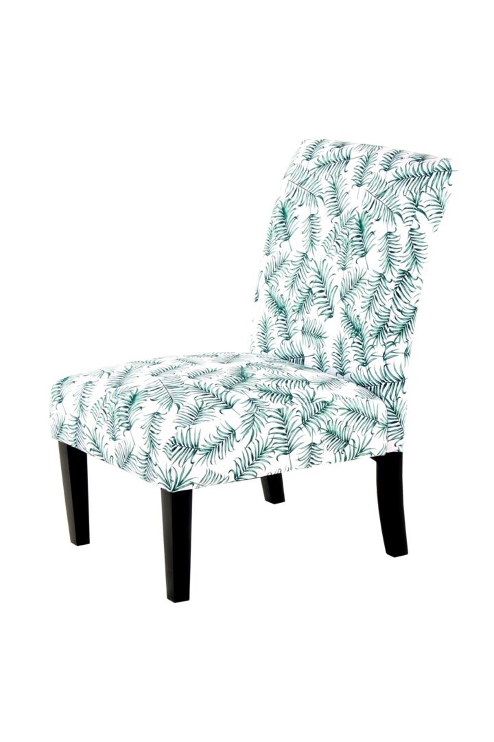 Stoel Indira Bloem Design: Stoel met groene bladprint voor een nieuwe sfeer.