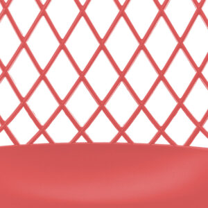 Minimalistische Stoel Rood Set van 4 | Nieuwe Sfeer: Detailopname van de rode stoel met open rugleuning in ruitpatroon.