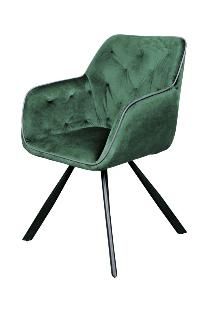 Stoel Eann 100 Groen | Nieuwe Sfeer: Groene velvet stoel met zwarte poten.