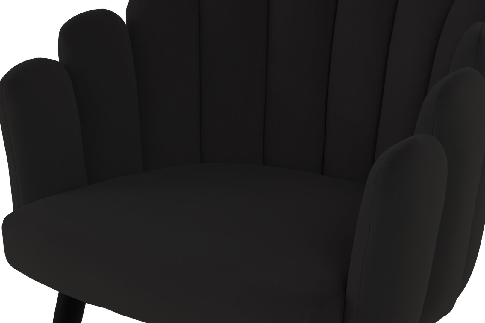 Stoel Jeane 600 Zwart Fluweel: Zwarte velvet stoel met geschulpte rugleuning voor een nieuwe sfeer