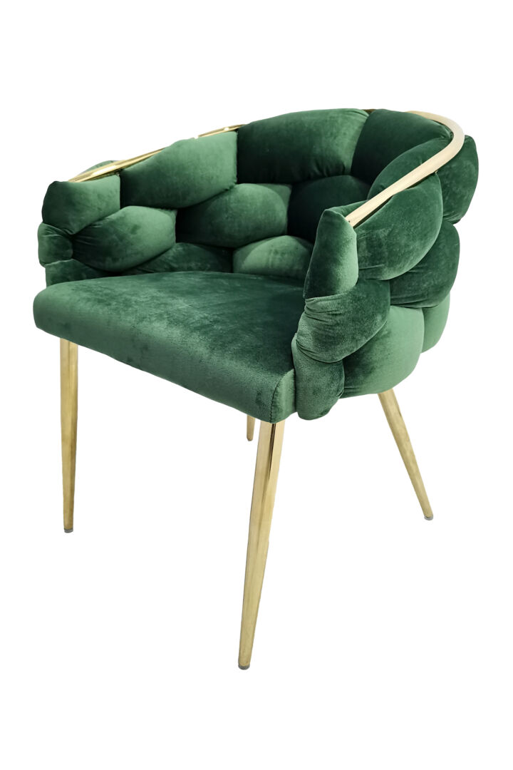 Stoel Grace 100 Groen Goud Fluweel: groene velvet stoel met gouden poten en frame van Nieuwe Sfeer