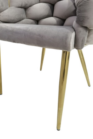Stoel Grace 100 Taupe: Grijze fluwelen stoel met gouden poten van Nieuwe Sfeer.
