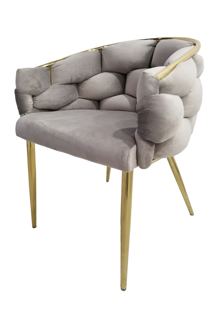 Stoel Grace 100 Taupe Goud Fluweel: grijze velvet stoel met gouden frame van Nieuwe Sfeer.