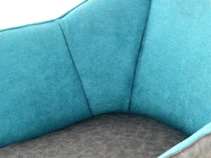Stoel Marietta 100 Petrol Antraciet Kunstleer detail: blauwe en antraciet zitting.