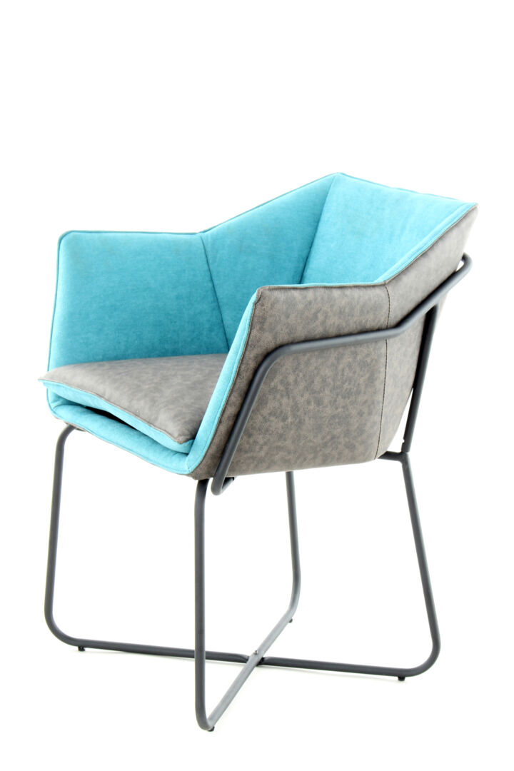 Stoel Marietta 100 Petrol Antraciet Kunstleer: Moderne eetkamerstoel met blauwe zitting en antraciet kunstleren rugleuning.