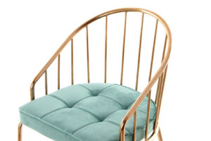 Stoel Palma 100 Donker Turquoise Rosé: Stoel met gouden frame en donker turquoise kussen.