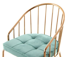 Stoel Palma 100 Donker Turquoise Rosé: Stoel met gouden frame en donker turquoise kussen.