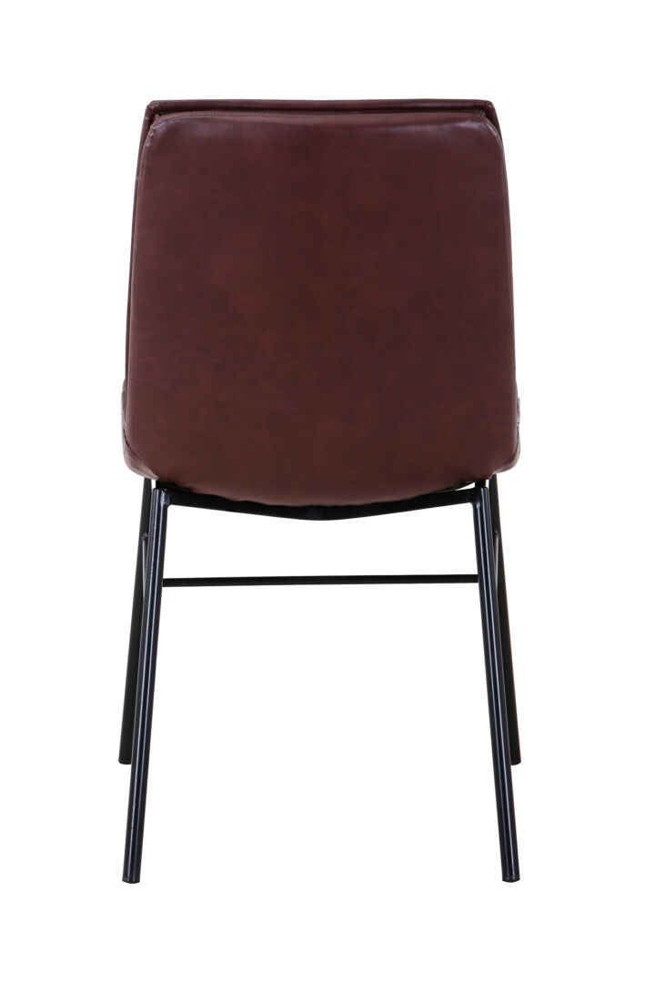 Stoel Brady 100 Marone: Bruine stoel met zwart metalen frame, gezien van achteren. Nieuwe Sfeer.