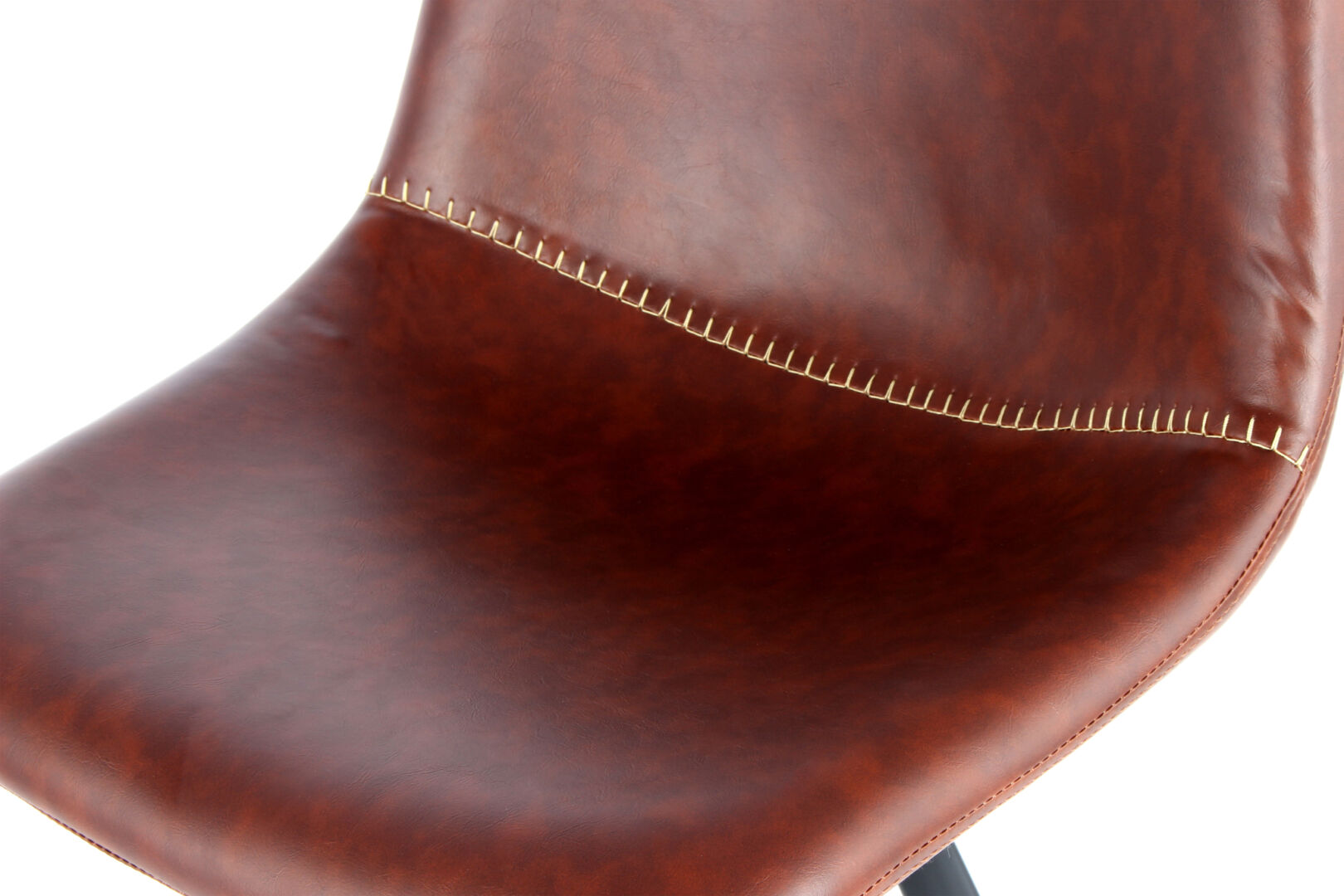 Barstoel Samantha 300: Close-up donkerbruine PU leren zitting met decoratieve stiksels.