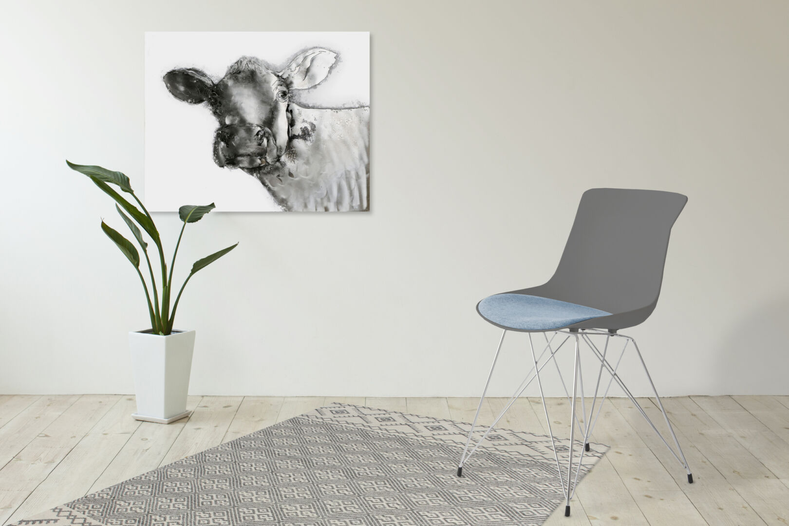 Stoel Emily Grijs Lichtblauw: Grijze stoel met lichtblauw zitkussen van Nieuwe Sfeer