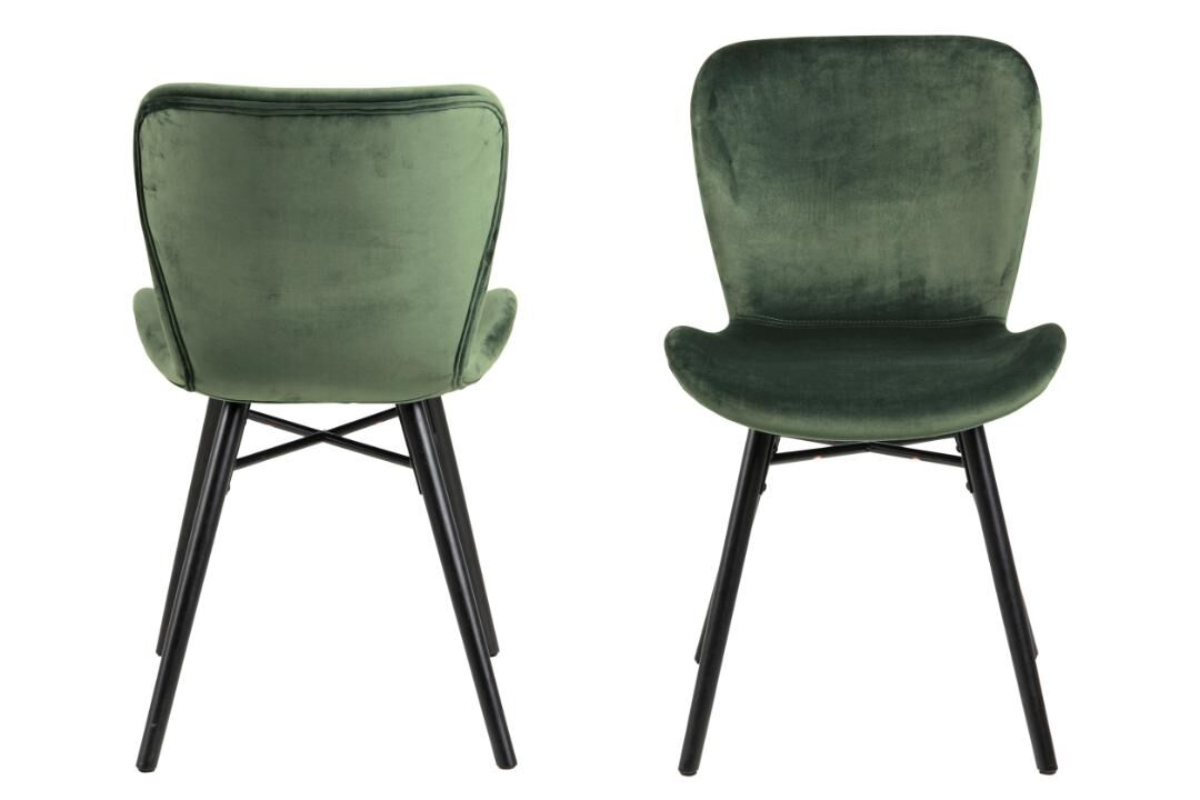 Batilda -A1 eetkamerstoel (set van 2): groene velvet stoelen met zwarte poten.