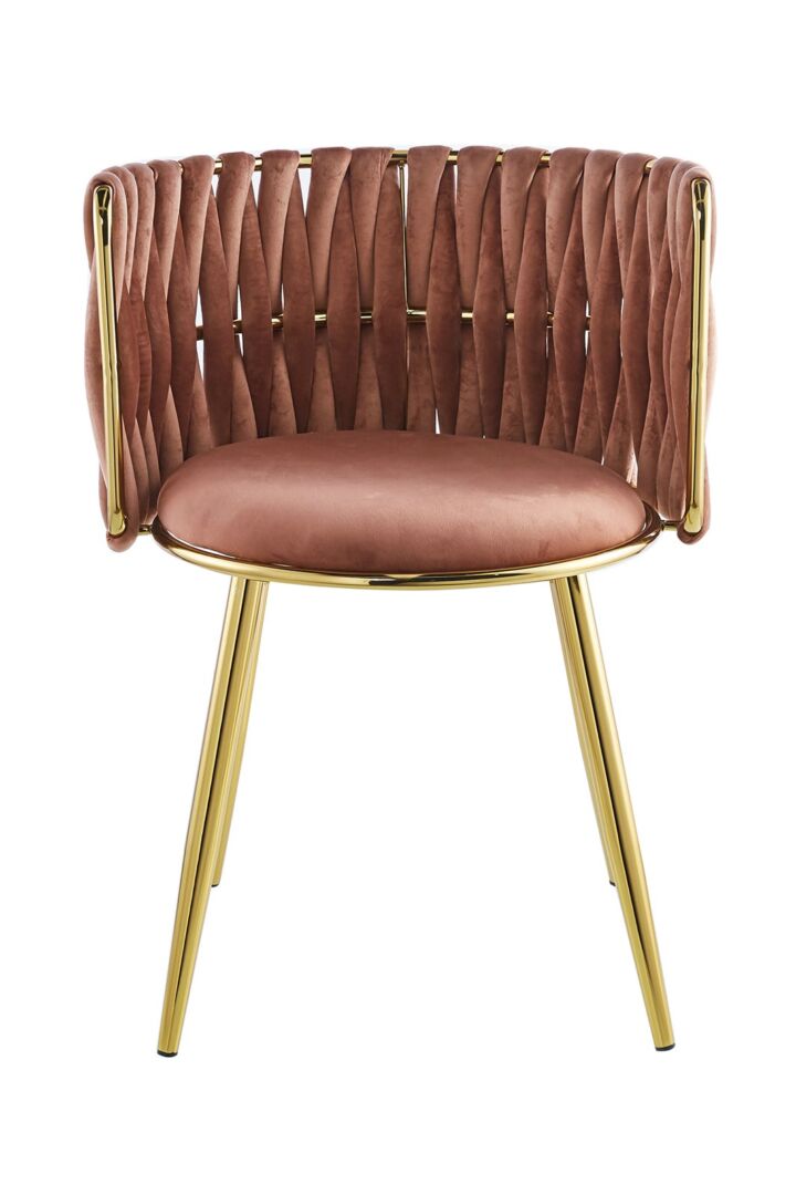 Stoel Milla 100 Oudroze: Roze velvet stoel met gouden poten van Nieuwe Sfeer.