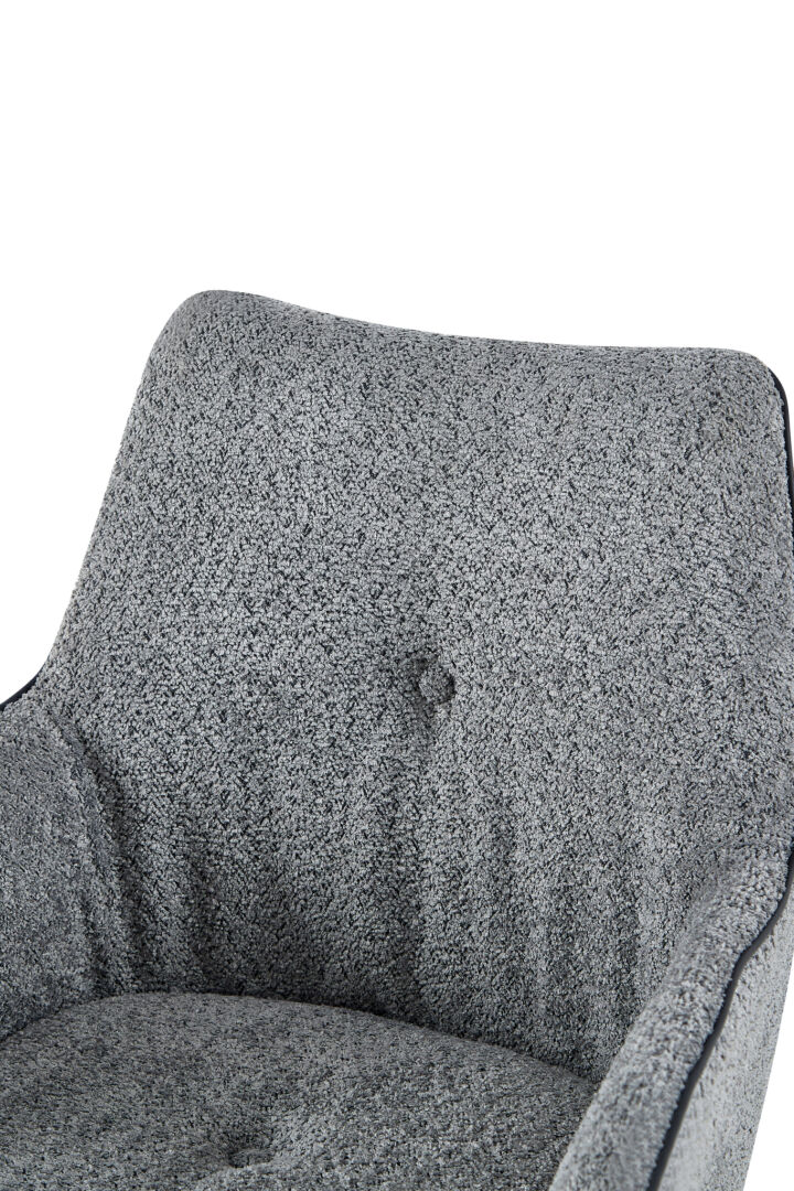 Eetkamerstoel Allie 100 Grijs Draaibaar: grijze stoel met knoop in de rugleuning.