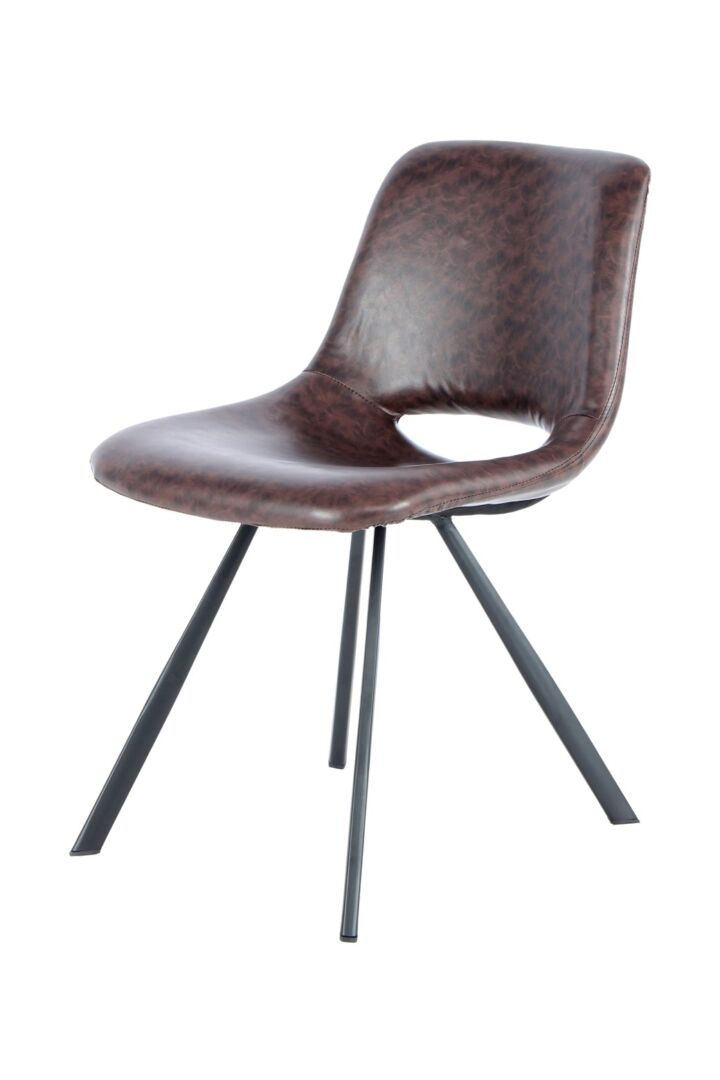 Stoel Josephine Donkerbruin: Bruine leren stoel met metalen poten van Nieuwe Sfeer.