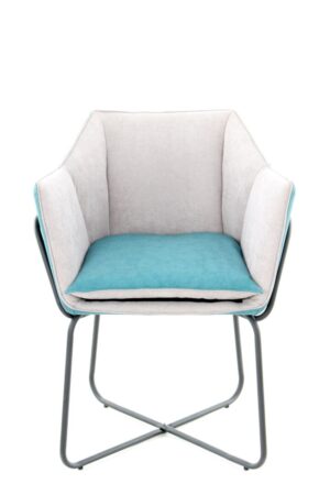 Stoel Marietta Grijs Petrol van Nieuwe Sfeer: grijze stoel met petrolkleurig zitkussen.