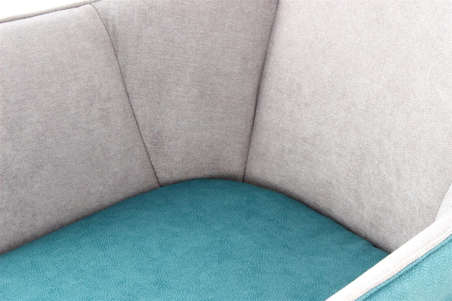 Stoel Marietta Grijs Petrol | Nieuwe Sfeer: Close-up van grijze en petrolkleurige stoffering.