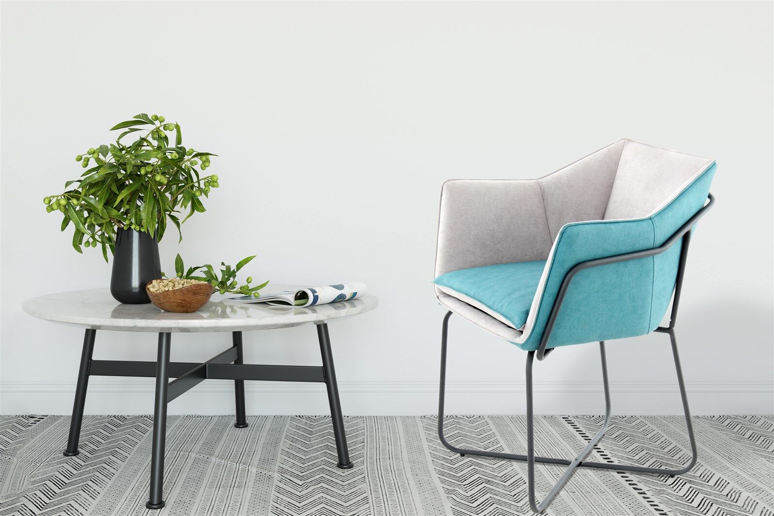 Stoel Marietta Grijs Petrol van Nieuwe Sfeer: grijze en petrolkleurige design stoel.