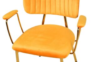 Stoel Kian 200 Lichtoranje: Set van 2 stoelen met gouden frame en oranje velvet bekleding.