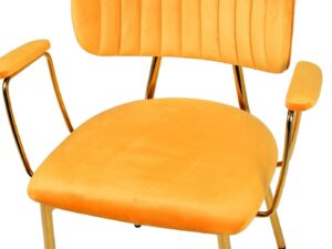 Stoel Kian 200 Lichtoranje: Set van 2 stoelen met gouden frame en oranje velvet bekleding.