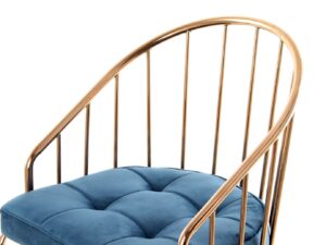 Stoel Palma 100 Donkerblauw Rosé: blauwe velvet stoel met rosé gouden metalen frame