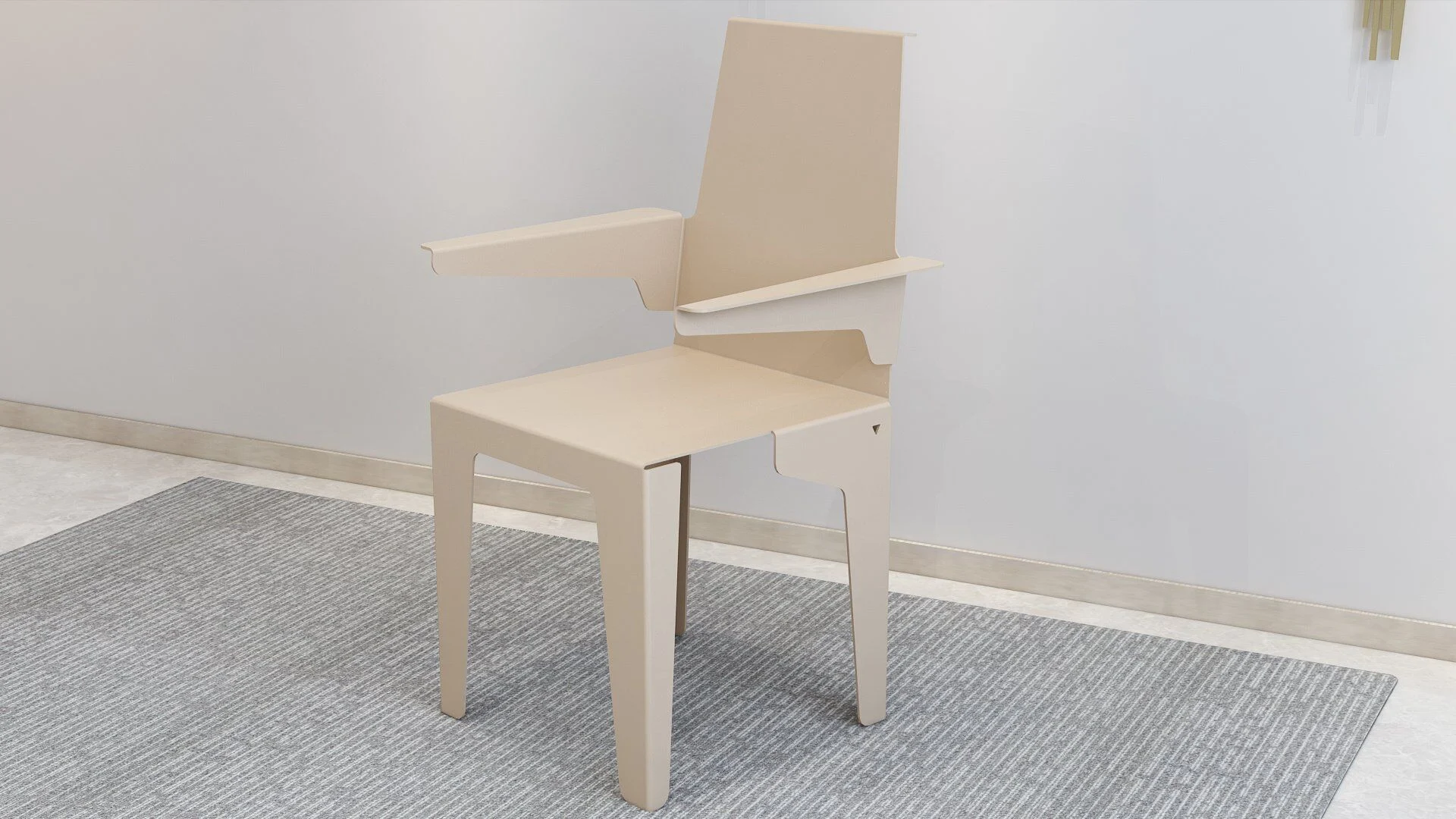 Piramidestoel Design Metaal | Nieuwe Sfeer: beige metalen design stoel met armleuningen.