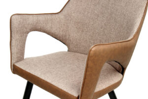 Stoel Palina 100 Beige Stof: beige stoffen stoel met bruine kunstleren accenten, set van 2 | Nieuwe Sfeer