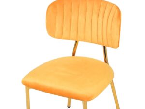 Stoel Kian 100 Lichtoranje set van 2: lichtoranje velvet stoel met gouden poten.