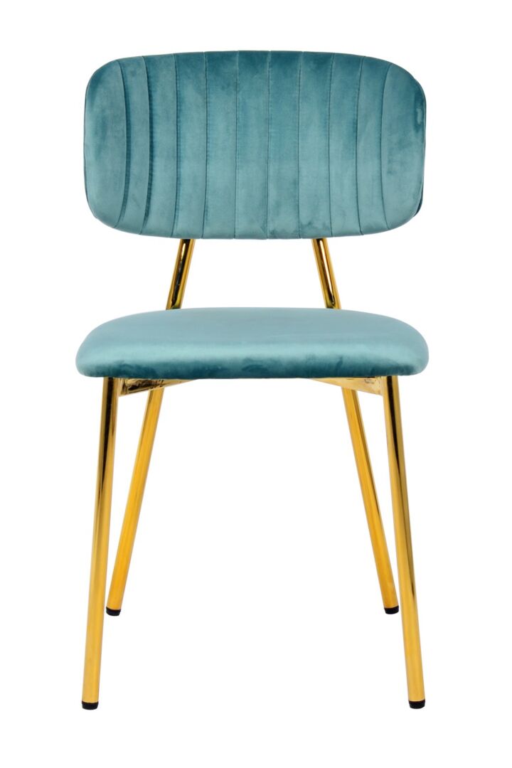 Stoel Kian 100 Mint set van 2: Blauwe velvet stoel met gouden poten van Nieuwe Sfeer.