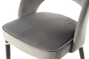 Stoel Courtney 500 Grijs Zilver: detailopname van de grijze velvet zitting.