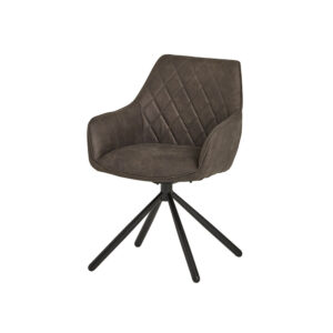 Rebel Spider eetkamerstoel: Draaipoot 180ARS, Cowboy Grijs 104. Bruine gestoffeerde stoel met zwart metalen onderstel.