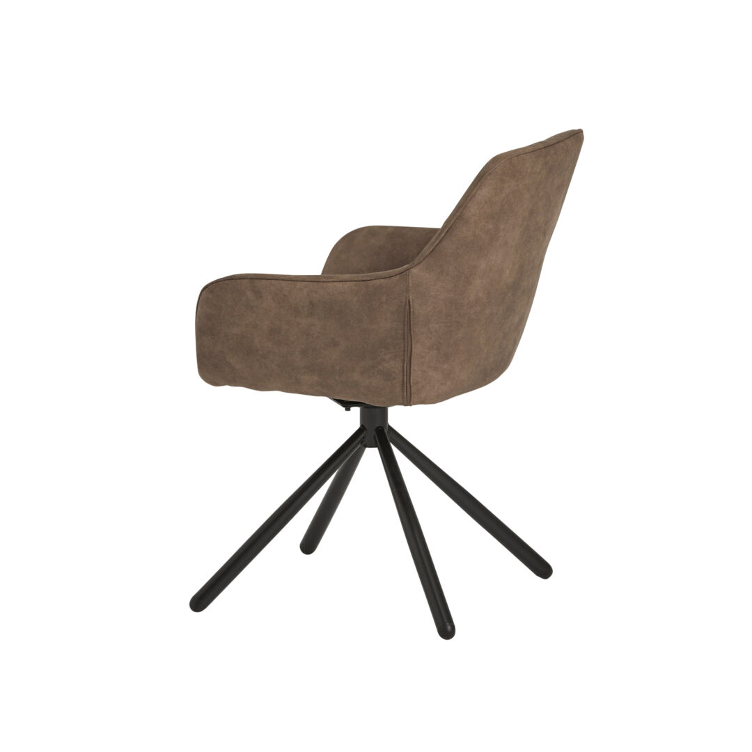 Rebel Spider eetkamerstoel: Cowboy Stone 809 draaipoot stoel met bruine bekleding.