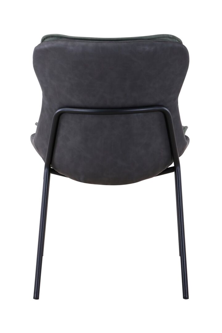 Stoel Brady 200 Groen Donkergrijs: Achteraanzicht van stoel met zwart metalen frame en donkergrijze bekleding.