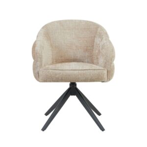 Eetkamerstoel Bella Beige Zwart Metaal: beige draaistoel met een zwart metalen onderstel.
