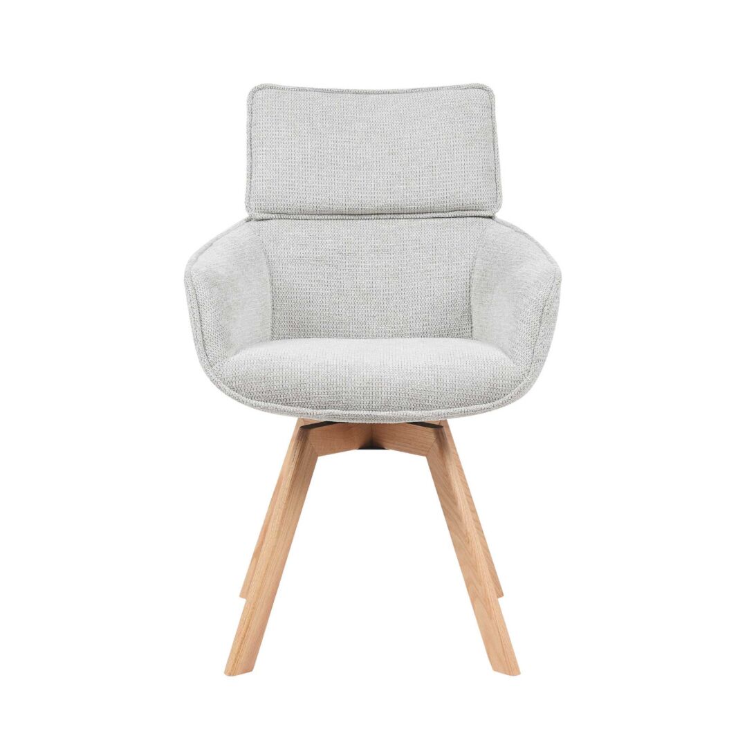 Eetkamerstoel Jona Taupe | Nieuwe Sfeer: Taupe kleurige eetkamerstoel met houten poten.