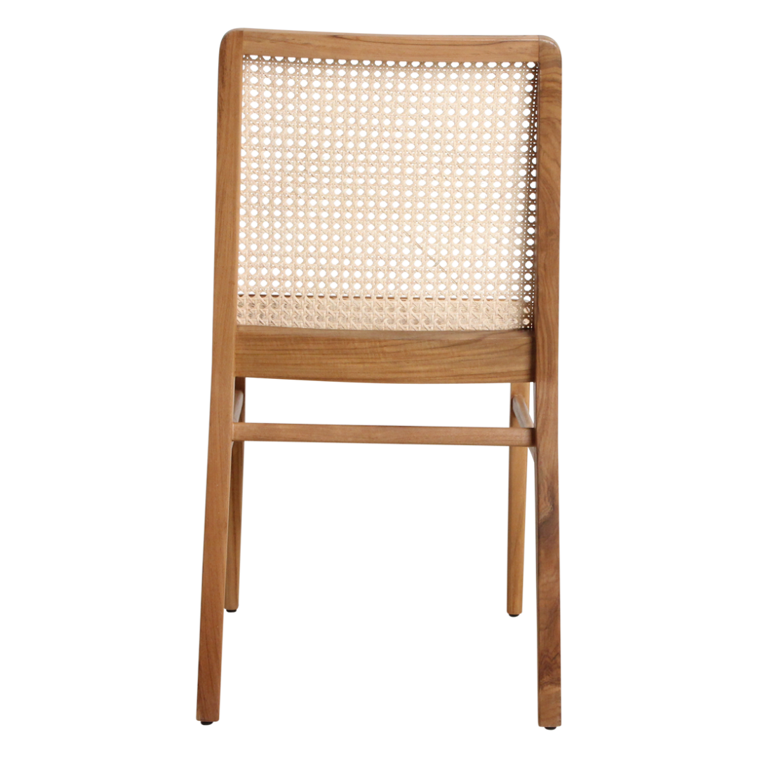 Nova teakhouten eetkamerstoel naturel: houten stoel met rieten rugleuning.