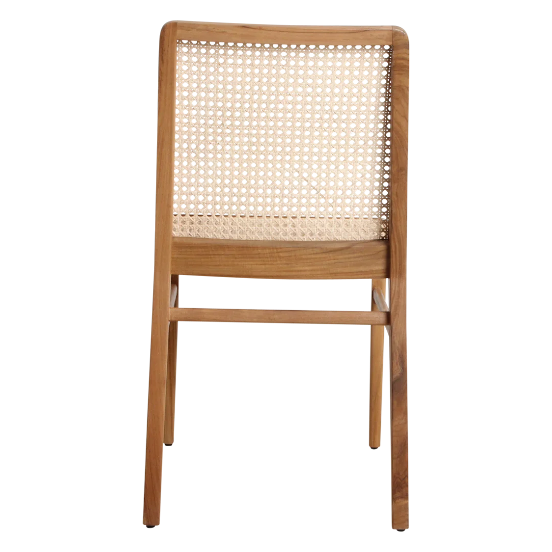 Nova teakhouten eetkamerstoel naturel: houten stoel met rieten rugleuning.