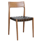 Freya teak eetkamerstoel met zwart lederen zitting, set van 2