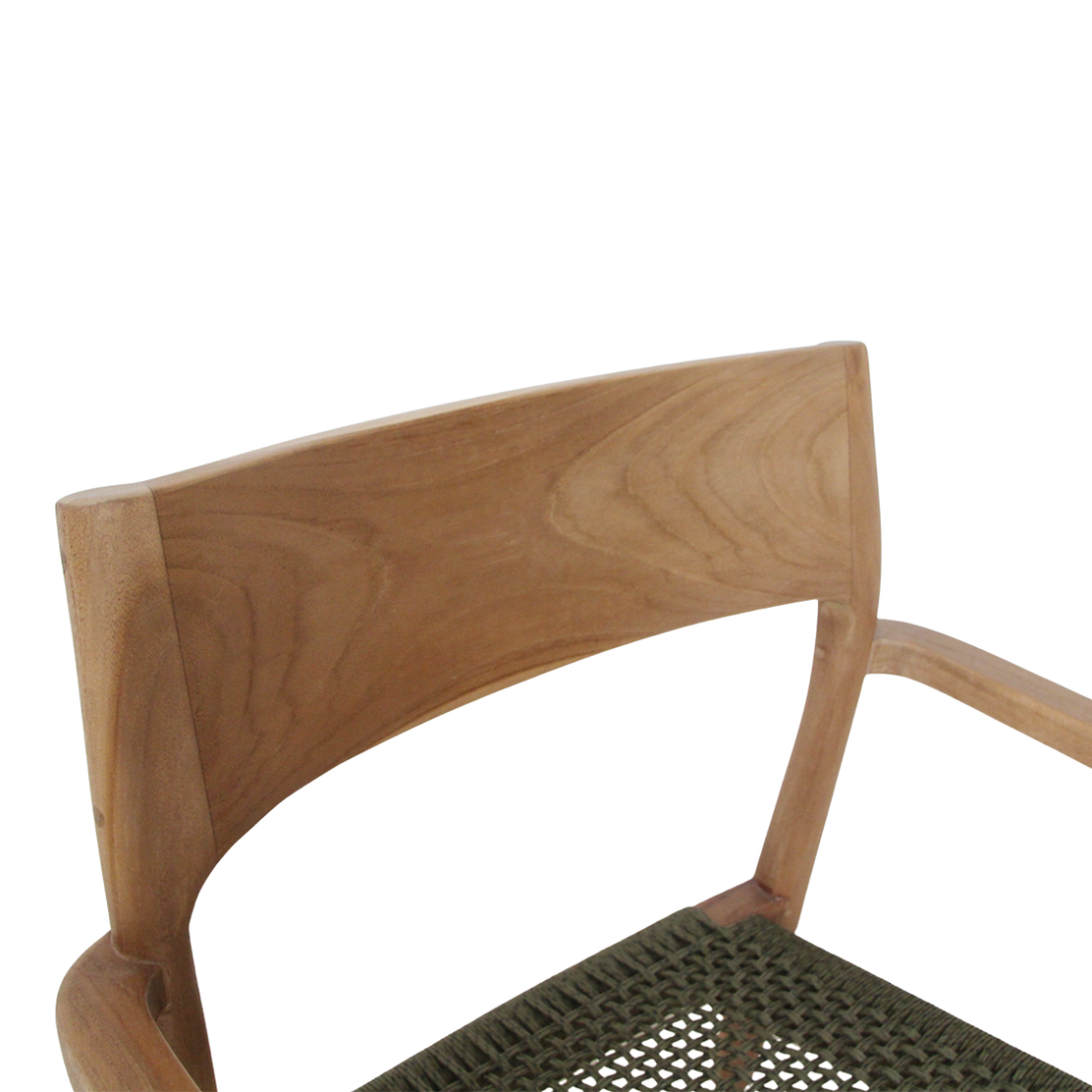 Freya donker teakhouten tuinstoel met armleuning en groene zitting (set van 2)