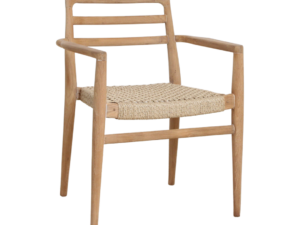 Verano teak tuinstoel met armleuning, naturel. Houten tuinstoel met gevlochten zitting.