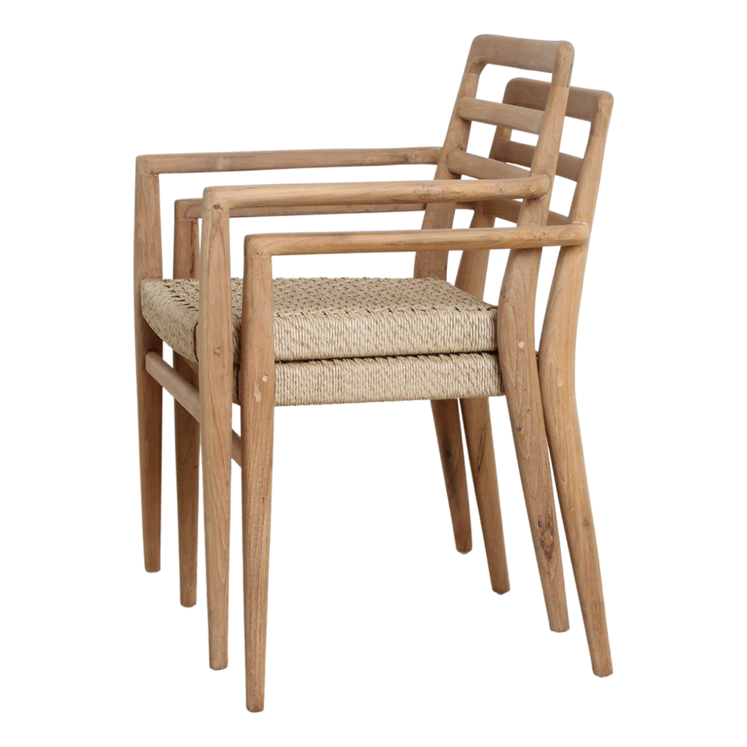 Verano teak tuinstoel met armleuning, naturel (set van 2): Houten tuinstoelen met geweven zitting.