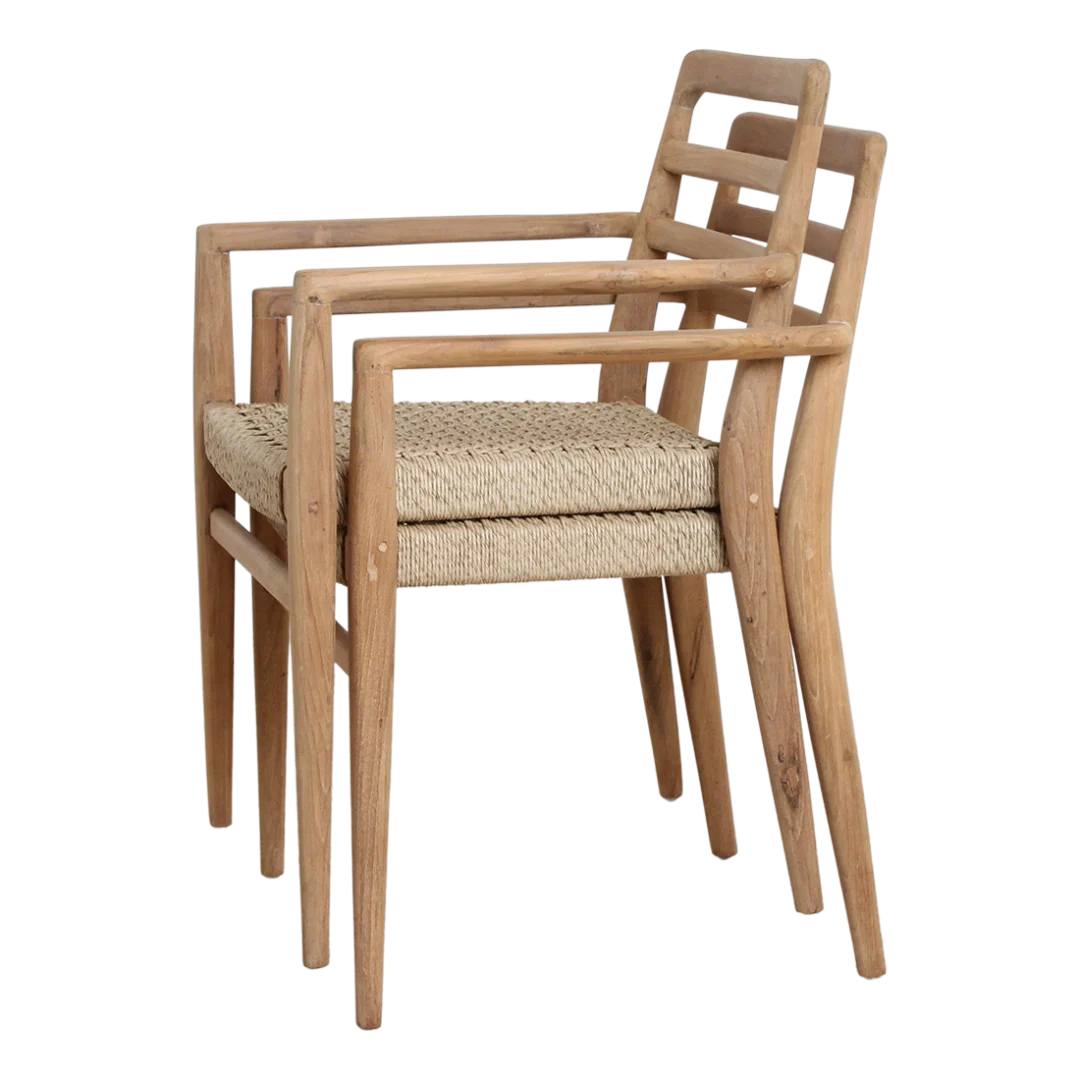Verano teak tuinstoel met armleuning, naturel (set van 2): Houten tuinstoelen met geweven zitting.