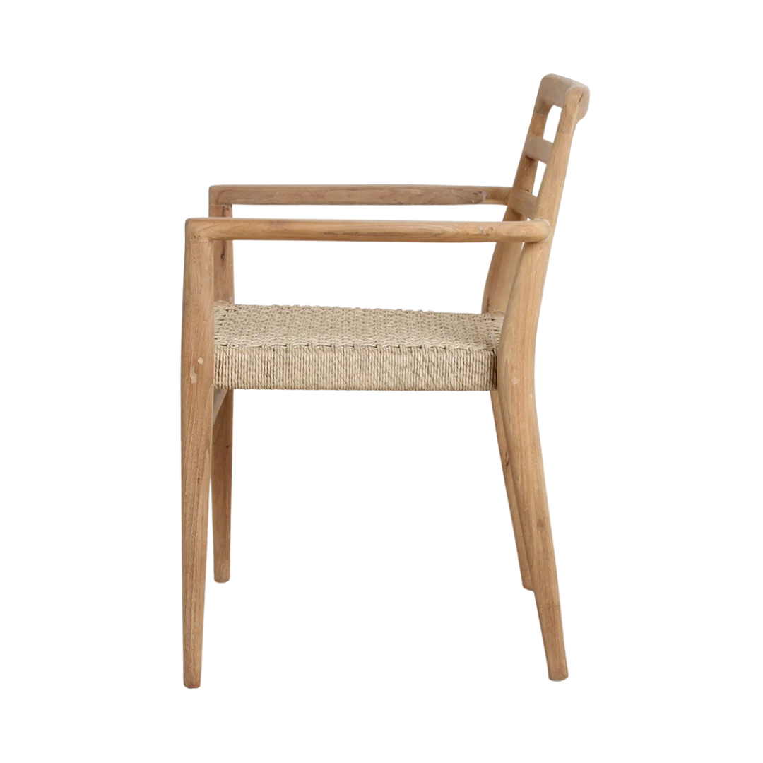 Verano teak tuinstoel met armleuning - naturel (set van 2): Teakhouten tuinstoel met gevlochten zitting.