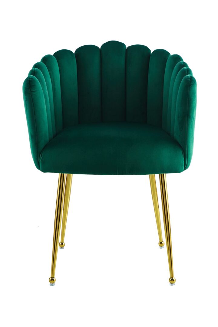 Stoel Mucha 100 Groen: Groene velvet stoel met gouden poten van Nieuwe Sfeer.